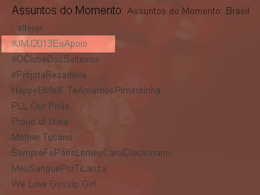 #JMJ2013EuApoio atinge o primeiro lugar nos TT-Br